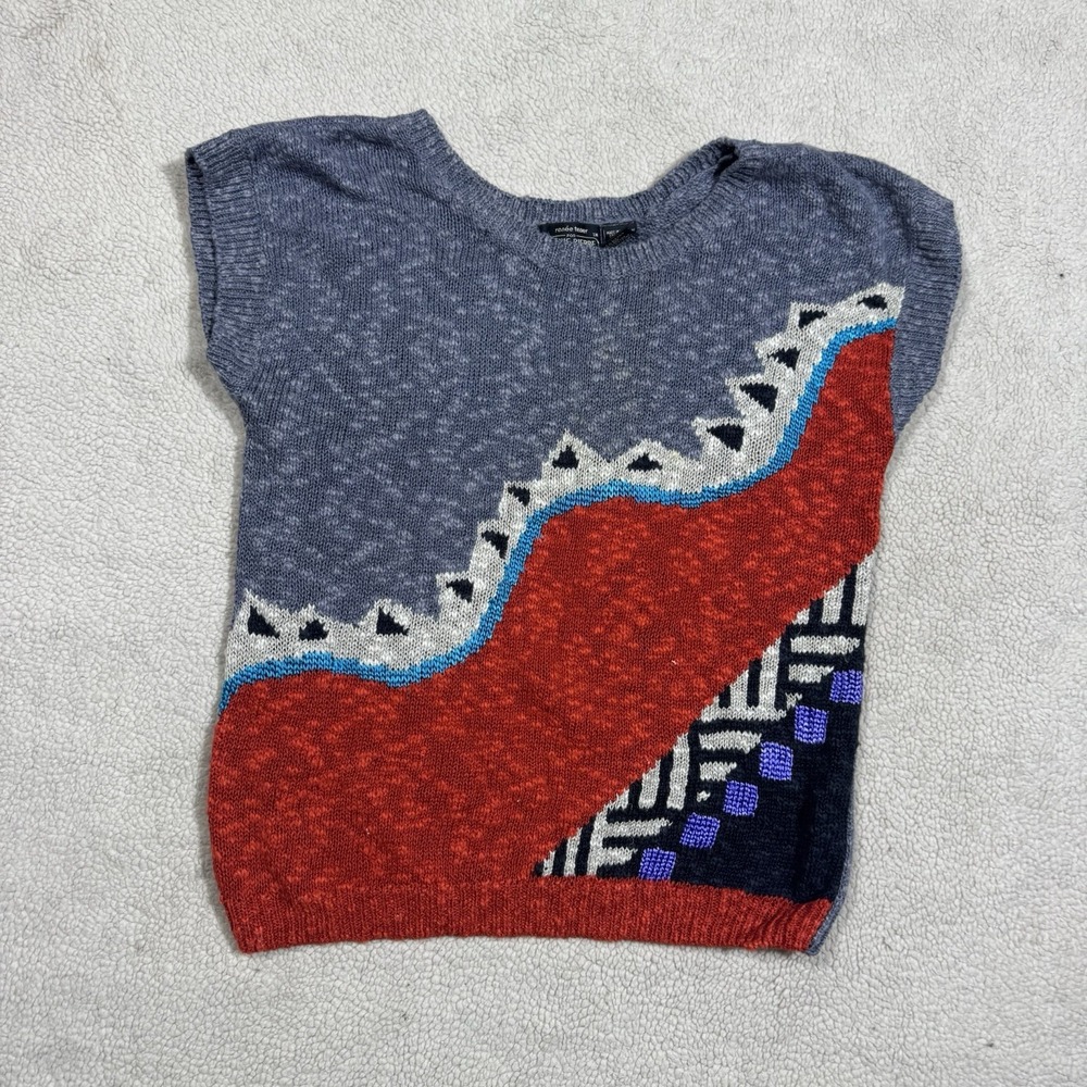 Renee Tener for Jeanne Pierre Sweater Womens Small‎ Short Sleeve Knit Gray Red